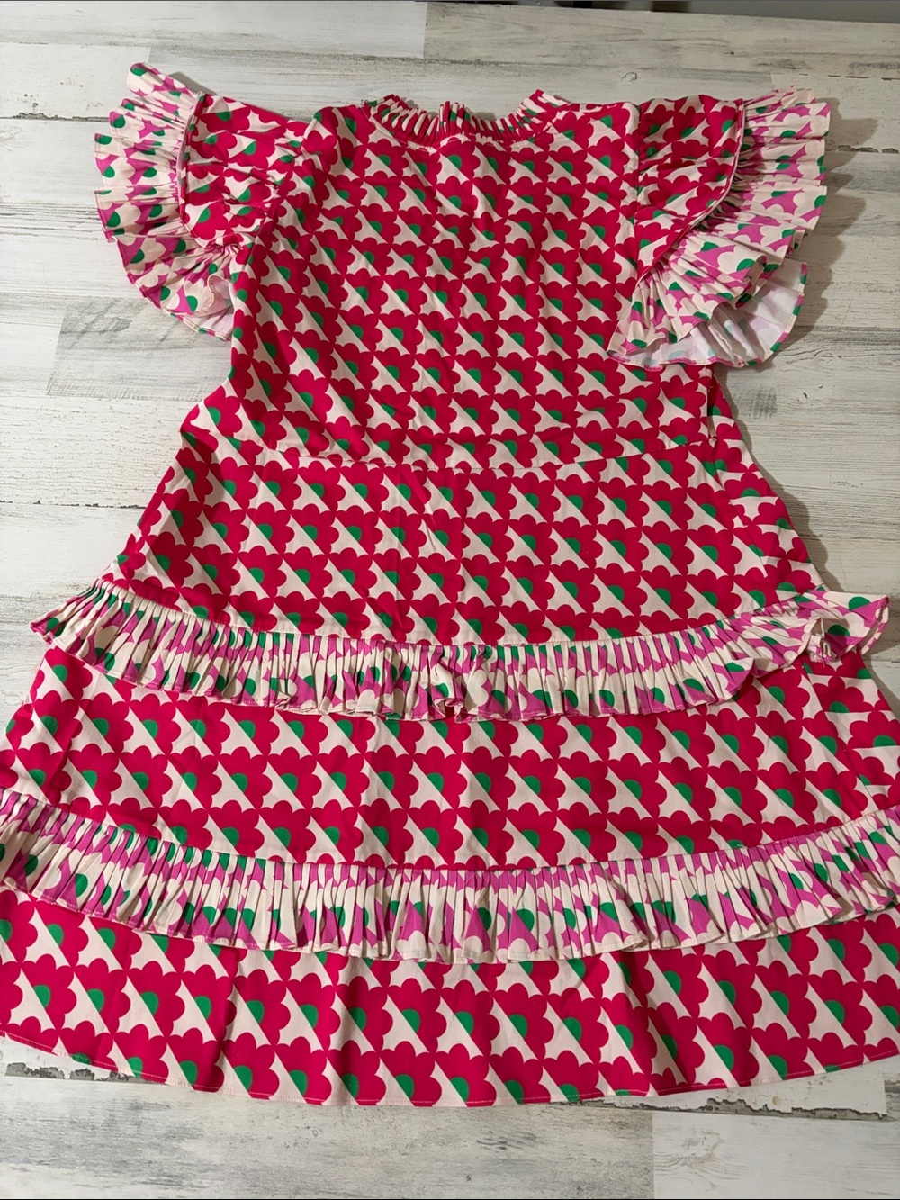 Alden Day Pink & Green Printed Ruffle Casual Dress - Picture 6 of 10